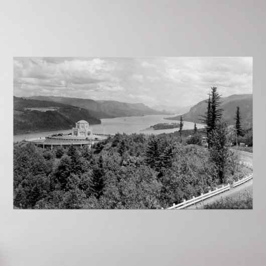 Vista House & Crown Point op Columbia River Poster (Voorkant)