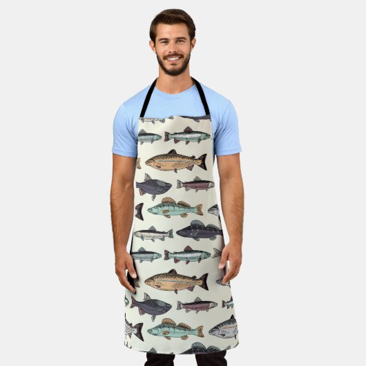  vistekeningen, naadloos patroon. schort (Gedragen)