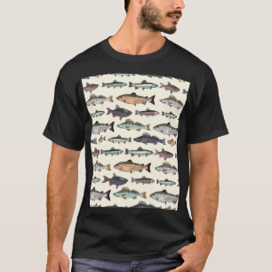 vistekeningen, naadloos patroon. t-shirt