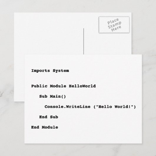 Visual Basic Hallo World Greeting Briefkaart (Voorkant / Achterkant)