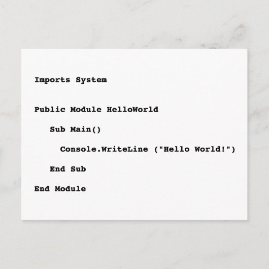 Visual Basic Hallo World Greeting Briefkaart (Voorkant)