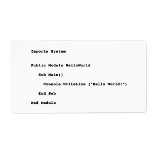 Visual Basic Hallo World Greeting Etiket