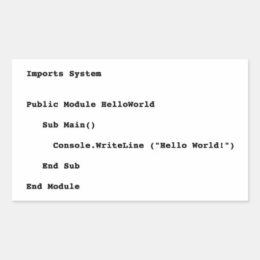 Visual Basic Hallo World Greeting Rechthoekige Sticker (Voorkant)