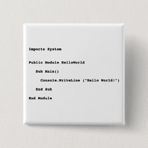 Visual Basic Hallo World Greeting Vierkante Button 5,1 Cm