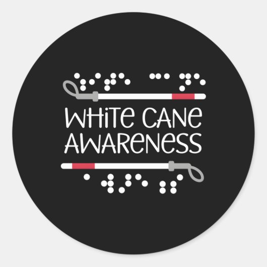 Visueel braille White Cane Awareness Blind Low Vis Ronde Sticker (Voorkant)