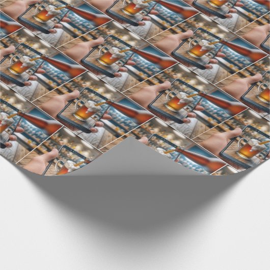 Visuele illusie bier op smartphone cadeaupapier (Hoek)