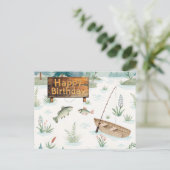 Visvang Happy Birthday thema visser Briefkaart (Staand voorkant)