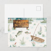 Visvang Happy Birthday thema visser Briefkaart (Voorkant / Achterkant)