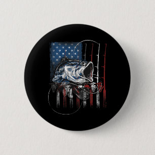Visvangende Amerikaanse Vlag Vintage Usa B Visser Ronde Button 5,7 Cm