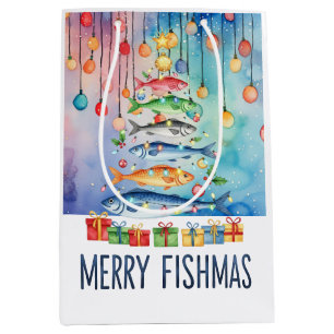 Visvangende Merry Fishmas Kerstboom Medium Cadeauzakje