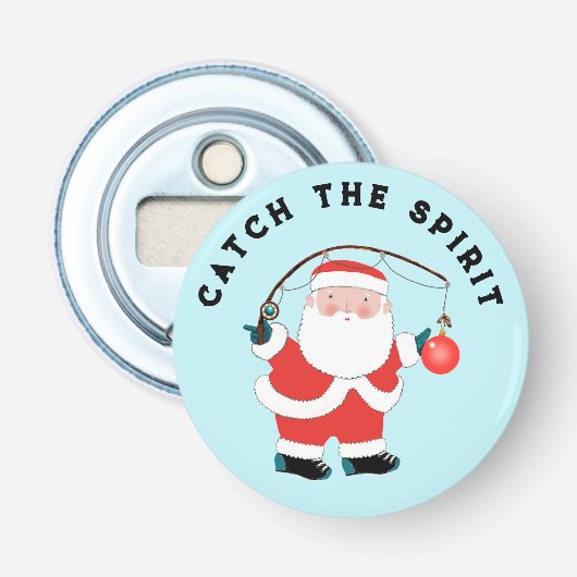Visvangst Kerstmuts Vulling Button Flesopener (Voorkant)