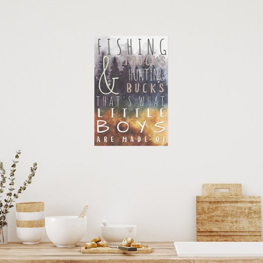 Visvangst Trucks Jagen op Herten Baby Jongens Nurs Poster (Keuken)