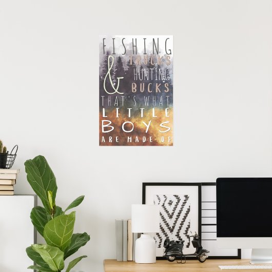 Visvangst vrachtwagens jagen op herten baby jongen poster (Thuiskantoor)