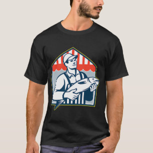 Visverkoper met vis retro t-shirt