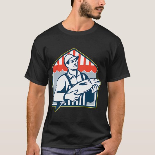 Visverkoper met vis retro t-shirt (Voorkant)