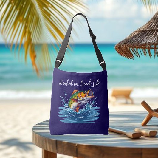 Visverslaafd aan het strandleven crossbody tas