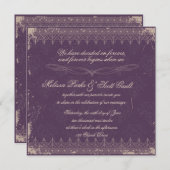 Vitage eggplant damask bruiloft uitnodiging (Voorkant / Achterkant)