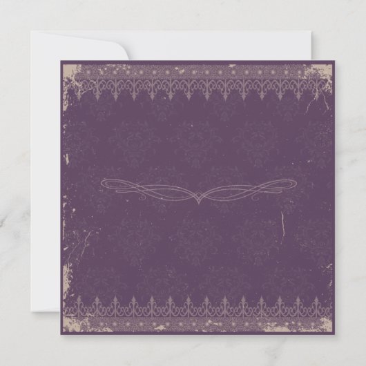 Vitage eggplant damask bruiloft uitnodiging (Achterkant)