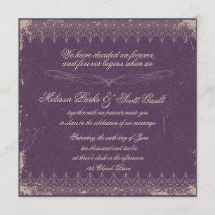 Vitage eggplant damask bruiloft uitnodiging