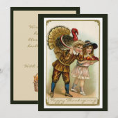 Vitage Retro Thanksgiving Boy, Girl en Turkije Feestdagenkaart (Voorkant / Achterkant)