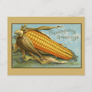 Vitage Retro Thanksgiving Corn Greetings Holiday Briefkaart