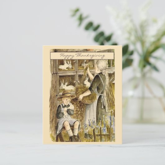 Vitage Retro Thanksgiving Girl Greeting Holiday (Staand voorkant)