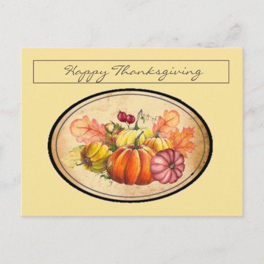 Vitage Retro Thanksgiving Pumpkins & Fall Leaves Briefkaart (Voorkant)