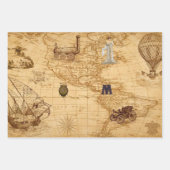 Vitage Steampunk Theenmaal Old Wereldkaart, Engine Inpakpapier Vel (Voorkant)