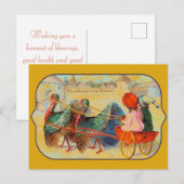 Vitage Turkey Kinder Happy Thanksgiving Day Greeti Feestdagenkaart (Voorkant / Achterkant)