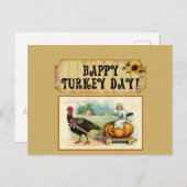 Vitage Turkey Thanksgiving Sunflower Greetings Feestdagenkaart (Voorkant / Achterkant)
