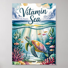 Vitamine Zee Aquarel Zeeschildpad Onderwater Koraa Poster