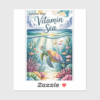 Vitamine Zee Aquarel Zeeschildpad Onderwater Koraa Sticker