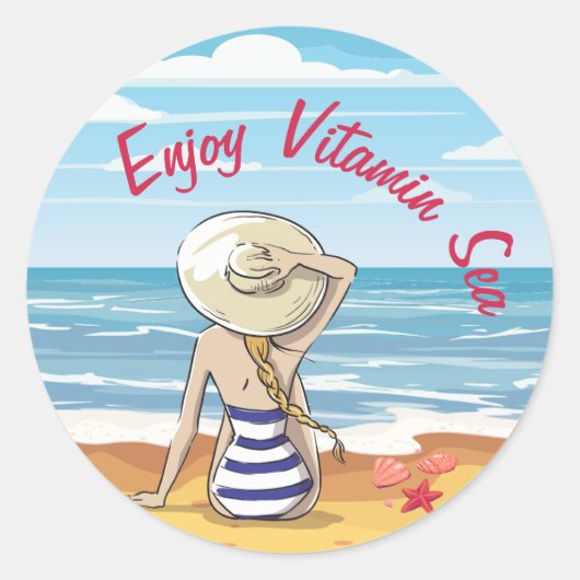 Vitamine Zee Beach 60s Style Ronde Sticker (Voorkant)
