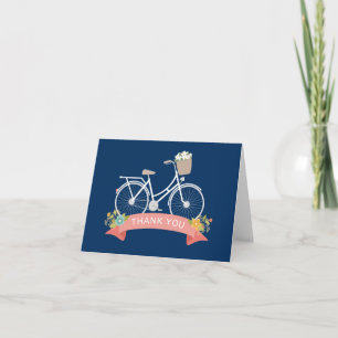 Vitnage Bicycle Floral Navy Blue Coral Bedankkaart