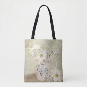 Vitnage Daisy boeket in oude werper Tote Bag