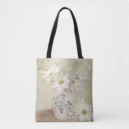 Vitnage Daisy boeket in oude werper Tote Bag (Voorkant)