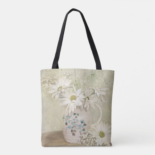 Vitnage Daisy boeket in oude werper Tote Bag (Achterkant)