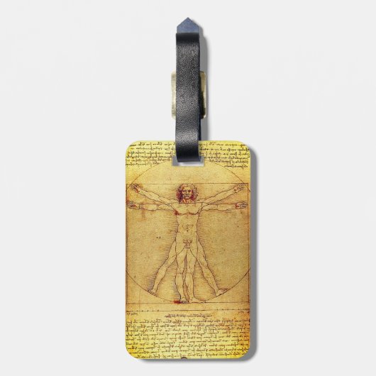 Vitruviaans Man door Leonardo da Vinci Bagagelabel (Achterkant verticaal)