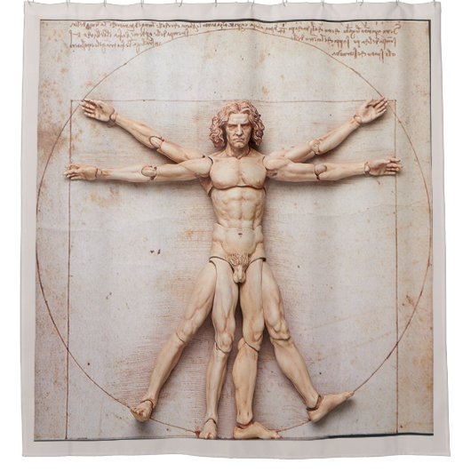Vitruviaans Man door Leonardo Da Vinci Douchegordijn (Voorkant)
