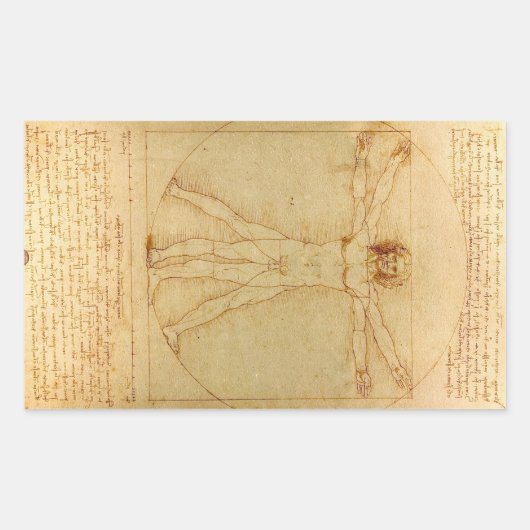 Vitruviaans Man door Leonardo Da Vinci Rechthoekige Sticker (Voorkant)