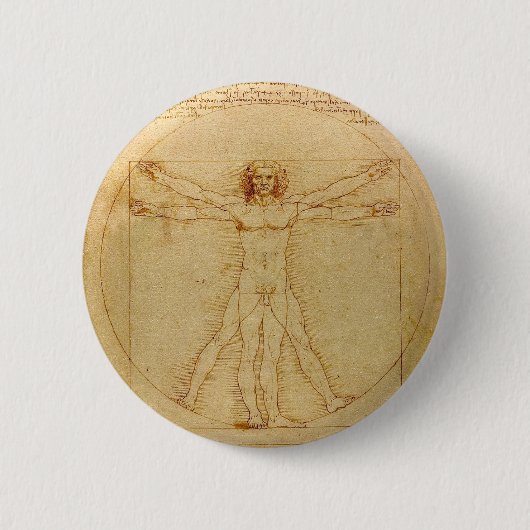 Vitruviaans Man door Leonardo da Vinci Ronde Button 5,7 Cm (Voorkant)