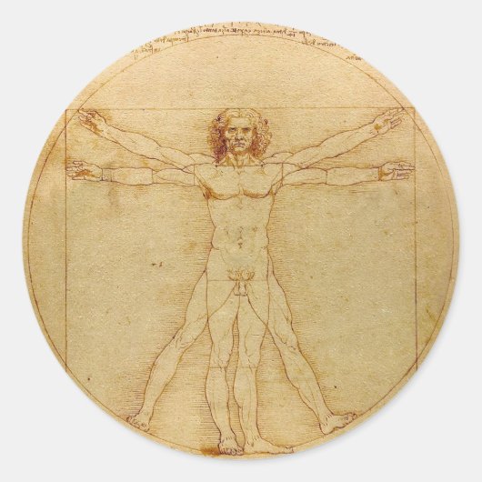 Vitruviaans Man door Leonardo da Vinci Ronde Sticker (Voorkant)