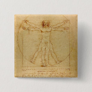 Vitruviaans Man door Leonardo Da Vinci Vierkante Button 5,1 Cm