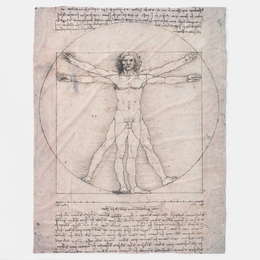 Vitruviaans Man, Leonardo da Vinci Fleece Deken (Voorkant)