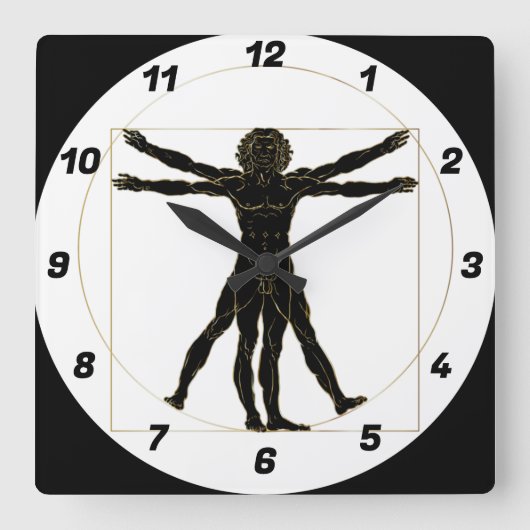 Vitruviaans Man Vierkante Klok (Voorkant)
