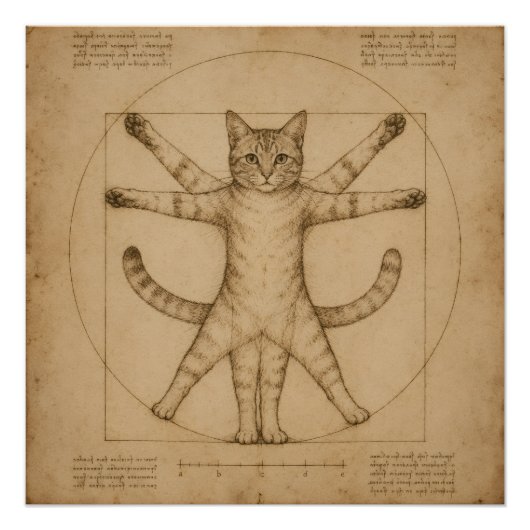 Vitruviaanse Kat Renaissance Parodie Kunst Perfect Poster (Voorkant)