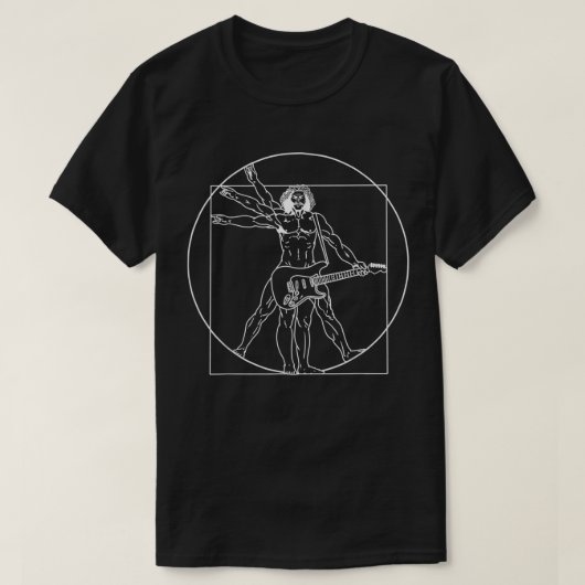 Vitruviaanse Man die Gitaar Speelt Da Vinci Gitari T-shirt (Design voorkant)