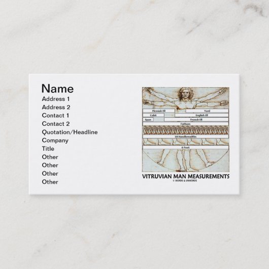 Vitruviaanse metingen van Man (da Vinci) Visitekaartje (Voorkant)
