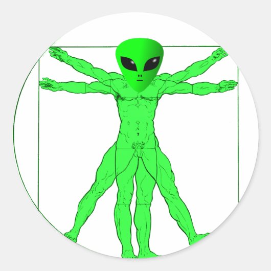 Vitruvian Alien Ronde Sticker (Voorkant)