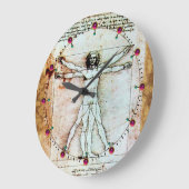 VITRUVIAN MAN Antiek Parchment Red Ruby Gemstenen Grote Klok (Hoek)